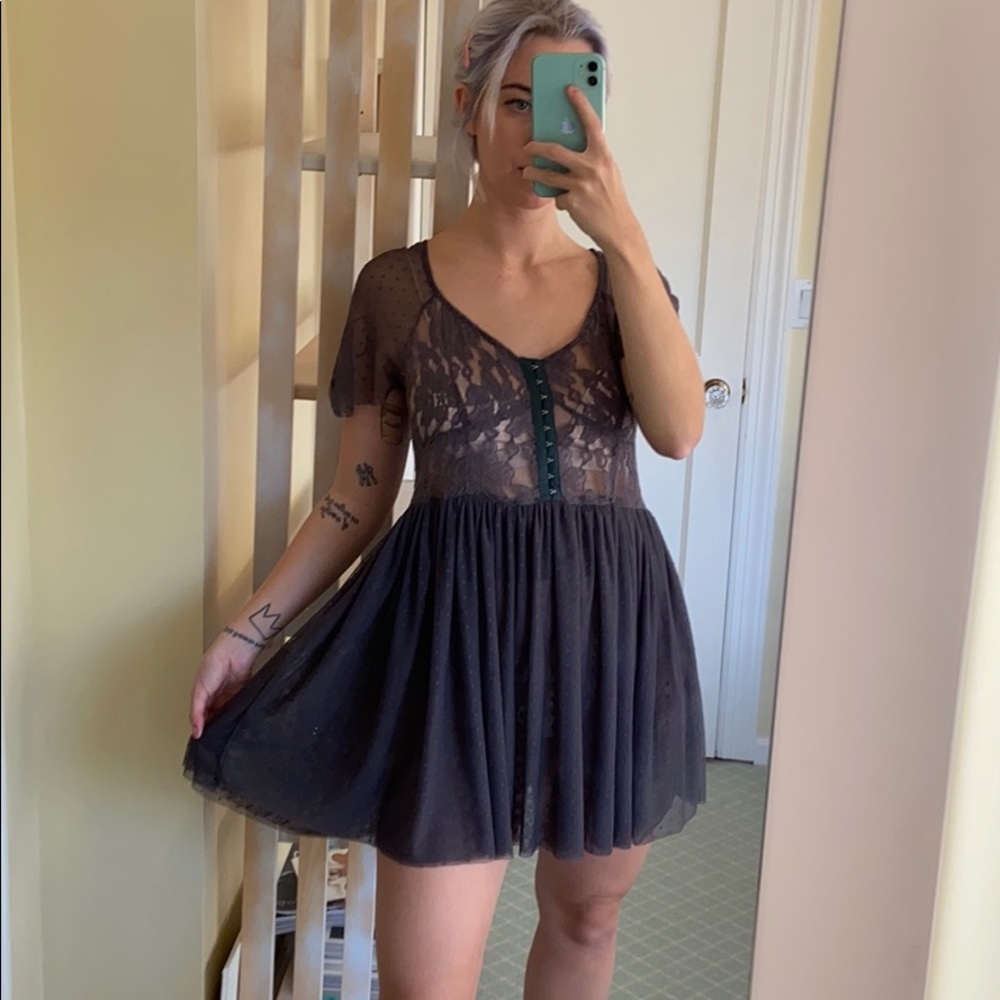 LF Millau Romantic Lace Babydoll Sheer Dress gray punk Princess